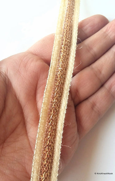 Beige And Gold Thread Lace Trim, Approx. 14mm wide - 200317L230